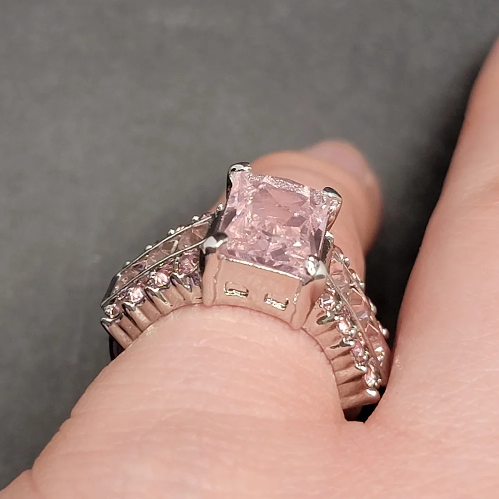 Silver Tone Simulated Pink Gemstone Ring